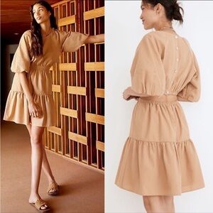 Madewell Seersucker Puff-Sleeve Cutout Mini Dress NWT - sz L